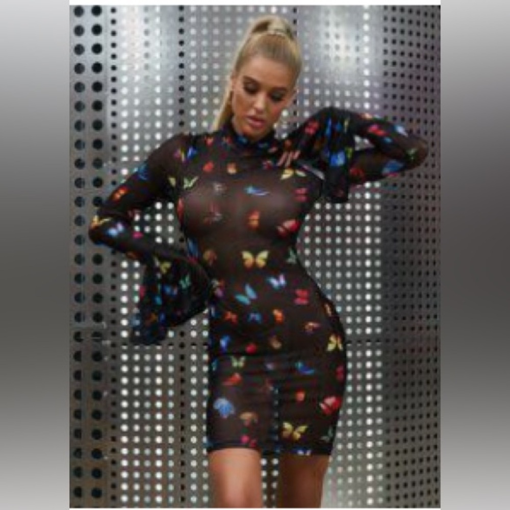 Colorful Butterfly Print Summer Sheer Mesh Swimsuit Coverup